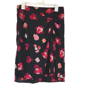 Cabi Petal Skirt Abstract Floral Pattern Black Pink Ruched #5513 Sz M